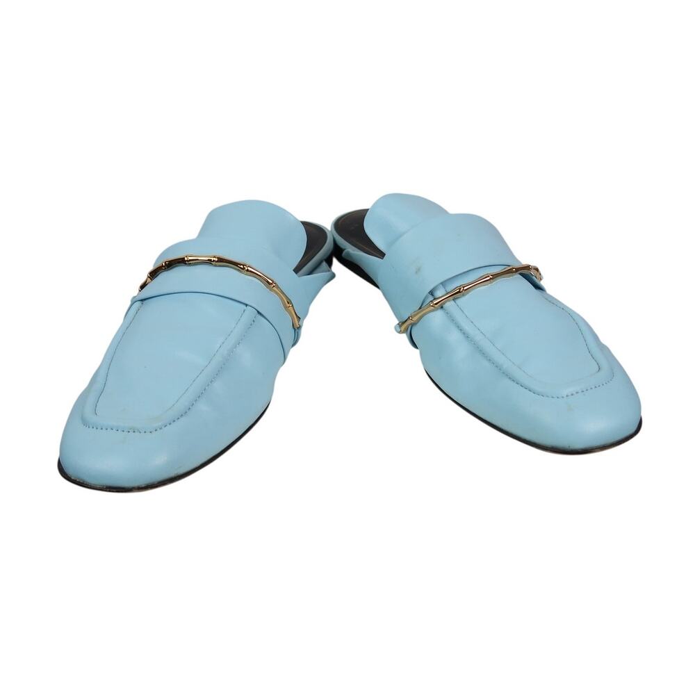 Zara Light Blue Leather Slip-On Loafer Mules Flats Size 39 - Picture 3 of 8
